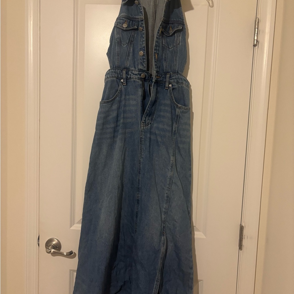 Urban Revivo Light Blue Denim Jumper Dress